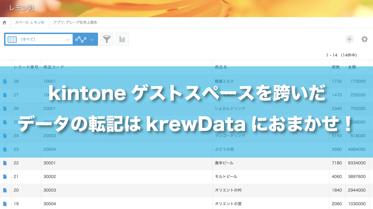 kintoneゲストスペースを跨いだデータの転記はkrewDataにおまかせ！